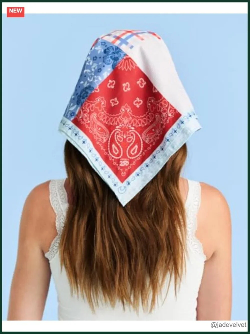 Patriotic Patchwork Bandana, Polyester, 27x27in, Fashion Scarf